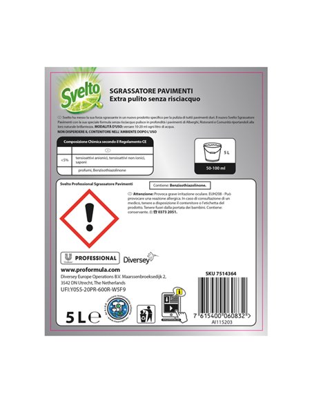DETERGENTE PAVIMENTI SGRASSATORE SVELTO 5 LITRI LIMONE 7514364