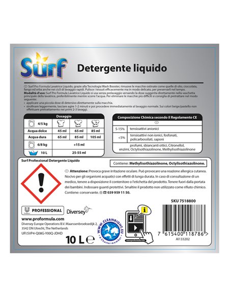 DETERSIVO LAVATRICE LIQUIDO 10LT SURF 7518800 SURF DETERGENTI-DETERSIVI PER PULIZIA