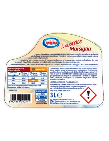 DETERSIVO LAVATRICE MARSIGLIA LIQUIDO 3LT AMACASA 100905000311 AMACASA DETERGENTI-DETERSIVI PER PULIZIA