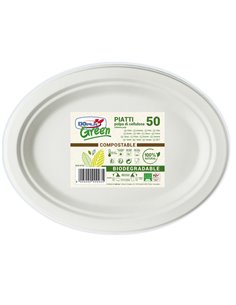 50 PIATTI OVALE 26x19,5cm BIODEGRADABILI Dopla Green 07764