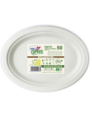 50 PIATTI OVALE 26x19,5cm BIODEGRADABILI Dopla Green 07764