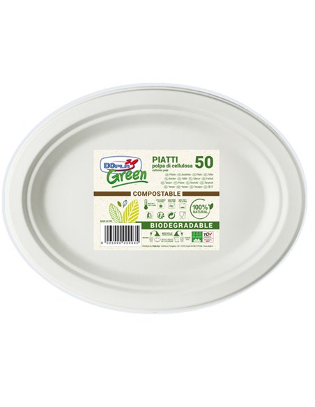 50 PIATTI OVALE 26x19,5cm BIODEGRADABILI Dopla Green 07764