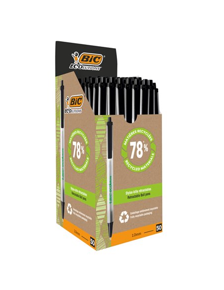 SCATOLA 50 PENNE A SFERA SCATTO ECOlutions NERO 1.0MM BIC 8806871 BIC A SCATTO