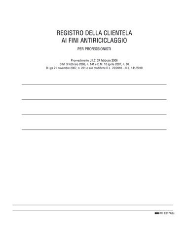 REGISTRO ANTIRICICLAGGIO PER PROFESSIONISTI 31X24CM 46fg E2174 EDIPRO E2174 EDIPRO AZIENDE-CONTABILITA' GENERALE