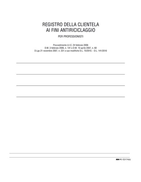 REGISTRO ANTIRICICLAGGIO PER PROFESSIONISTI 31X24CM 46fg E2174 EDIPRO E2174 EDIPRO AZIENDE-CONTABILITA' GENERALE