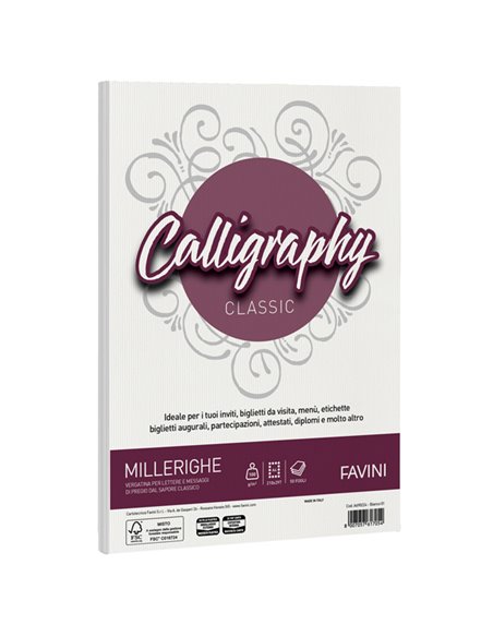 Carta CALLIGRAPHY MILLERIGHE 100gr A4 50fg bianco 01 FAVINI A690224 FAVINI CARTE EVENTI-INVITI