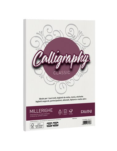 Carta CALLIGRAPHY MILLERIGHE 200gr A4 50fg bianco 01 FAVINI A690324 FAVINI CARTE EVENTI-INVITI
