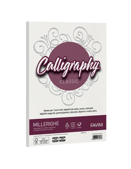 Carta CALLIGRAPHY MILLERIGHE 200gr A4 50fg bianco 01 FAVINI A690324 FAVINI CARTE EVENTI-INVITI
