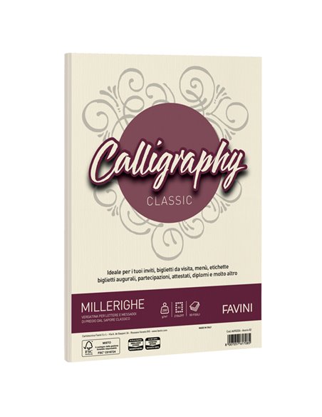 Carta CALLIGRAPHY MILLERIGHE 200gr A4 50fg avorio 02 FAVINI A69Q324
