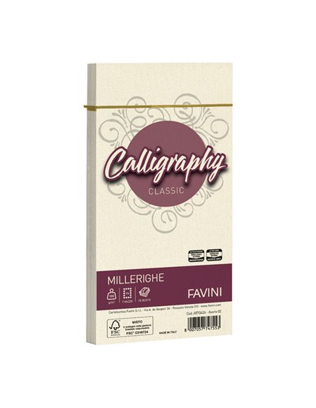 25 BUSTE CALLIGRAPHY MILLERIGHE 110X220MM 100GR 02 AVORIO A57Q424