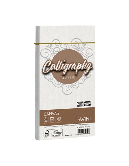 25 BUSTE CALLIGRAPHY CANVAS 110X220MM 100GR 01 BIANCO A570414 FAVINI CARTE EVENTI-INVITI