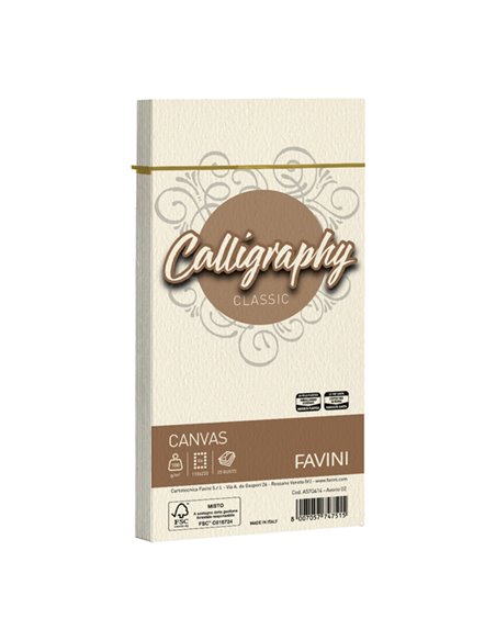25 BUSTE CALLIGRAPHY CANVAS 110X220MM 100GR 02 AVORIO A57Q414 FAVINI CARTE EVENTI-INVITI