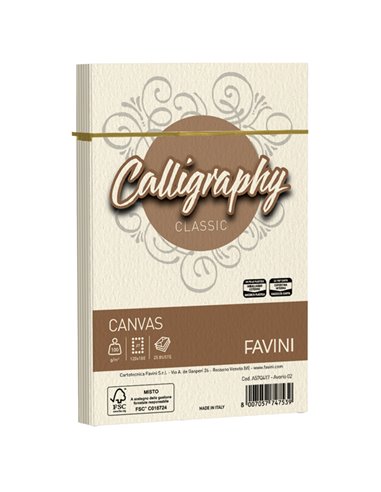 25 BUSTE CALLIGRAPHY CANVAS 120X180MM 100GR 02 AVORIO A57Q417 FAVINI CARTE EVENTI-INVITI