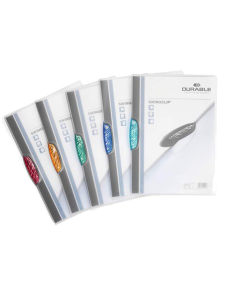 PACK 5 CARTELLINE CON CLIP COLORATA SWINGCLIP DURABLE 2284-00 DURABLE CARTELLINE PLASTICA CON MOLLA SUL DORSO