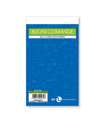 BLOCCO COMANDE 25FOGLI 2 COPIE AUTOCOPIANTE 10X17CM ART 511/2 BM 0100070 BM ALBERGHI-RISTORANTI