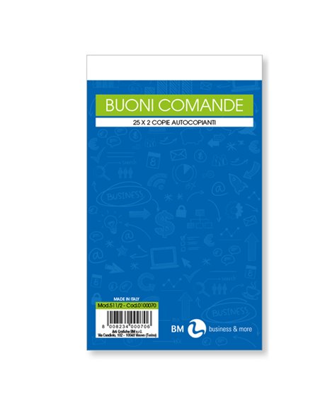 BLOCCO COMANDE 25FOGLI 2 COPIE AUTOCOPIANTE 10X17CM ART 511/2 BM 0100070 BM ALBERGHI-RISTORANTI