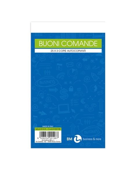 BLOCCO COMANDE 25FOGLI 3 COPIE AUTOCOPIANTE 10X17CM ART 512/3 BM 0100198