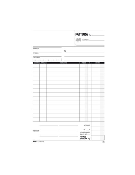 BLOCCO FATTURA 1 ALIQUOTA 23X14,8CM 33fg 3 copie AUTORIC. E5273CT E5273CT EDIPRO BLOCCHI RICEVUTE-FATTURE