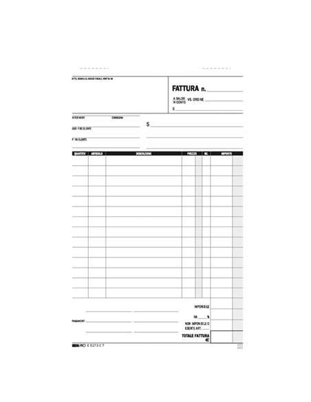 BLOCCO FATTURA 1 ALIQUOTA 23X14,8CM 33fg 3 copie AUTORIC. E5273CT E5273CT EDIPRO BLOCCHI RICEVUTE-FATTURE