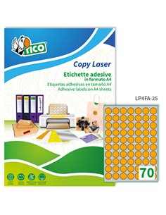 Etichetta adesiva arancio fluo 70fg A4 tonda Ø25mm (70et/fg) Tico LP4FA-25 TICO ETICHETTE CARTA COPY-LASER-INKJET