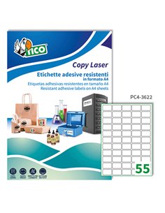 Poliestere adesivo PC4 trasparente 100fg A4 36x22mm (55et/fg) laser Tico PC4-3622 TICO ETICHETTE POLIESTERE COPY-LASER-INKJET