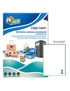 Poliestere adesivo PC4 trasparente 100fg A4 210x297mm (1et/fg) laser Tico PC4-210297 TICO ETICHETTE POLIESTERE COPY-LASER-INKJET
