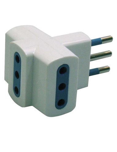 ADATTATORE TRIPLO CON SPINA 2P+T 10A - 3 PRESE 10A 492518032 MKC CAVI-PRESE-PROLUNGHE