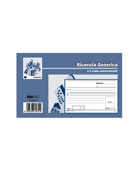 BLOCCO RICEVUTE GENERICHE 33FOGLI 3 COPIE AUTORIC. 9,9X17 E5564CT E5564CT EDIPRO BLOCCHI RICEVUTE-FATTURE
