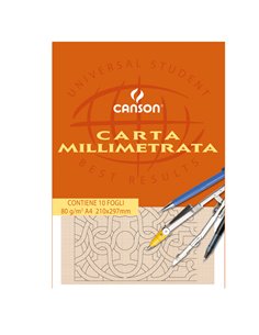 BLOCCO CARTA OPACA MILLIMETRATA 210x297mm 10FG 80GR CANSON C200005812