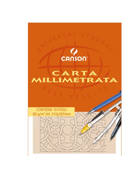 BLOCCO CARTA OPACA MILLIMETRATA 210x297mm 10FG 80GR CANSON C200005812