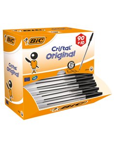Dispenser value pack 90+10 penna sfera CRISTAL® medio 1,0mm nero BIC® 942911 BIC CON CAPPUCCIO