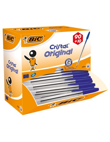 Dispenser value pack 90+10 penna sfera CRISTAL® medio 1,0mm blu BIC® 942910 BIC CON CAPPUCCIO