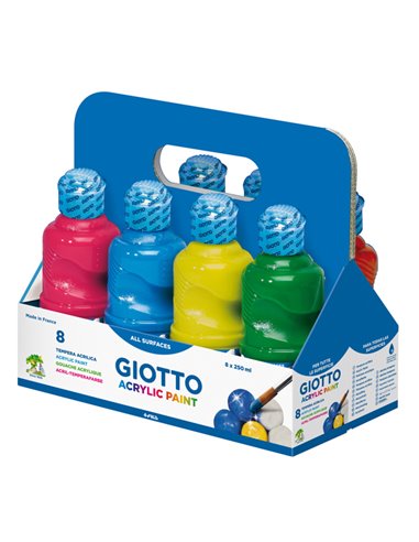 SCHOOLPACK 8 FLACONI TEMPERA PRONTA ACRILICA 250ML COLORI ASSORTITI GIOTTO 535100