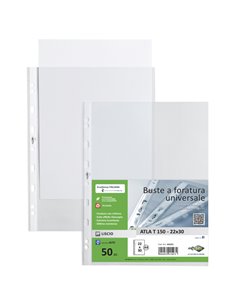 50 buste forate ATLA T 150 22x30cm liscio SEI ROTA 662221 SEI ROTA BUSTE A PERFORAZIONE UNIVERSALE