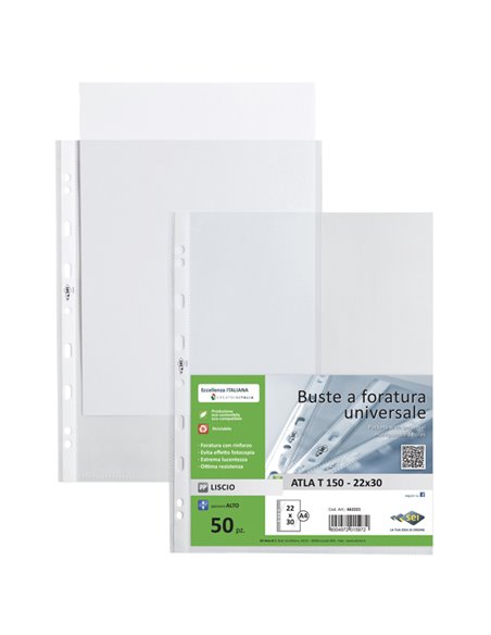 50 buste forate ATLA T 150 22x30cm liscio SEI ROTA 662221 SEI ROTA BUSTE A PERFORAZIONE UNIVERSALE