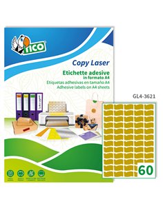 Etichetta adesiva GL4 ovale oro satinata 100fg A4 36x21mm (60et/fg) Tico GL4-3621 TICO ETICHETTE USO DEDICATO