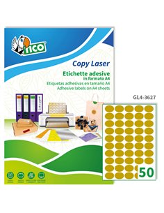 Etichetta adesiva GL4 ovale oro satinata 100fg A4 36x27mm (50et/fg) Tico GL4-3627 TICO ETICHETTE USO DEDICATO