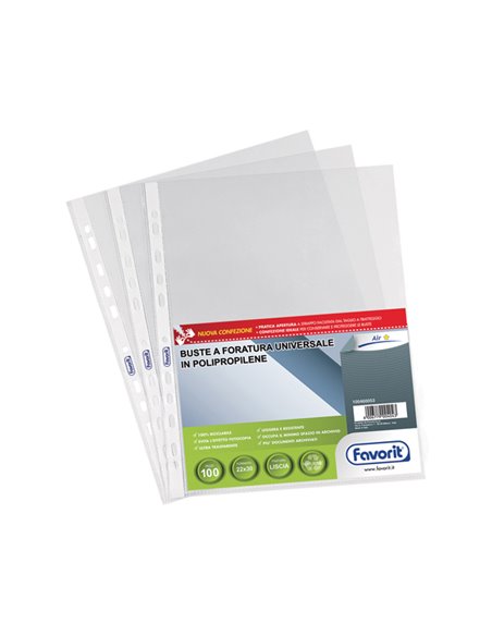 100 BUSTE FORATE 22X30 1725/05 STANDARD LISCIO FAVORIT AIR 100460053 FAVORIT BUSTE A PERFORAZIONE UNIVERSALE