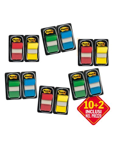 PROMO PACK 10+2 Post-it® INDEX 680 COLORI ASS. 7000081628 POST-IT SEGNAPAGINA-CAVALIERINI-BANDE ADESIVE