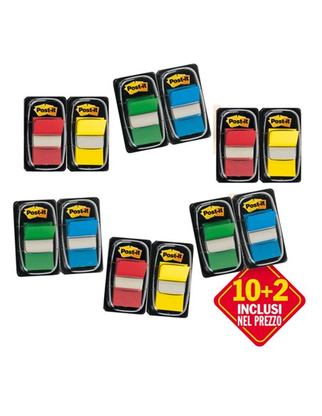 PROMO PACK 10+2 Post-it® INDEX 680 COLORI ASS. 7000081628 POST-IT SEGNAPAGINA-CAVALIERINI-BANDE ADESIVE