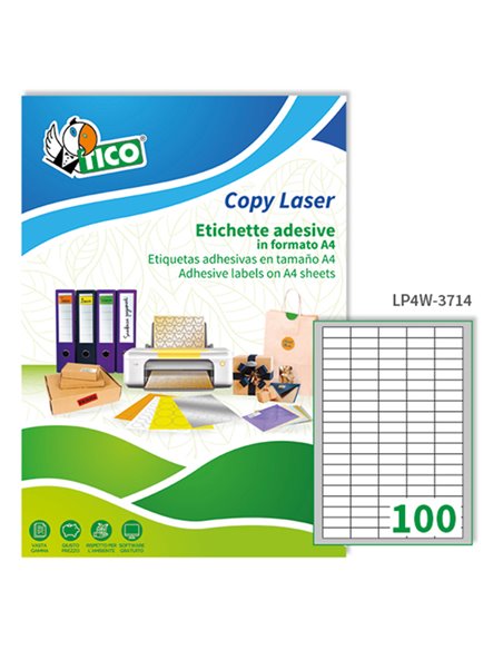 Etichetta adesiva LP4W bianca 100fg A4 37x14mm (100et/fg) Laser Tico LP4W-3714 TICO ETICHETTE CARTA COPY-LASER-INKJET