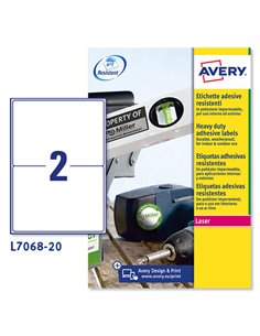 Poliestere adesivo L7068 bianco 20fg A4 199,6x143,5mm (2et/fg) laser Avery L7068-20 AVERY ETICHETTE POLIESTERE COPY-LASER-INKJET