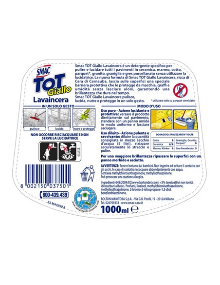 SMAC TOT GIALLO LAVAINCERA PAVIMENTI 1 LITRO M74898 SMAC DETERGENTI-DETERSIVI PER PULIZIA