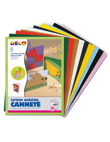 BUSTA 10FG CARTONCINO ONDULATO 25X35CM CANNETE' colori assortiti DECO 2200 DECO CARTONCINO COLLAGE