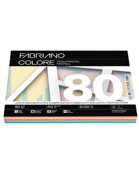 FabrianoColore A3 80gr 250fg mix 5 colori tenui FABRIANO 19100812