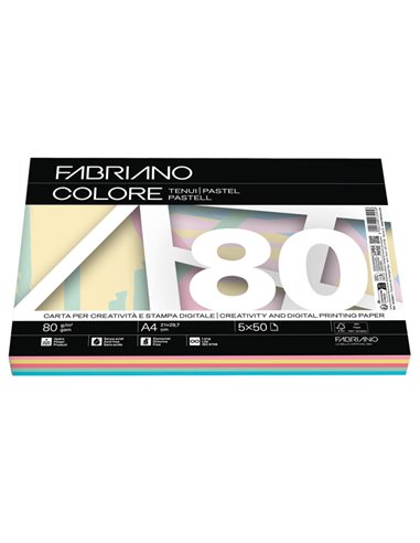 FabrianoColore A4 80gr 250fg mix 5 colori tenui FABRIANO 19100811