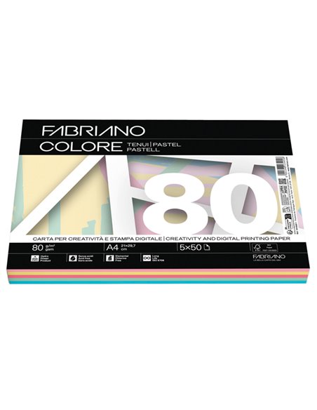 FabrianoColore A4 80gr 250fg mix 5 colori tenui FABRIANO 19100811