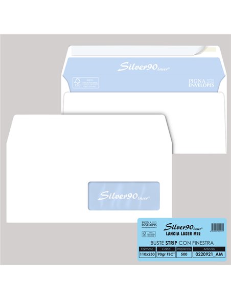 500 busteSILVER90 STRIP LASER FSC®bianca intern. c/finestra110x230mm 90gr Pigna 0220921AM Pigna Envelopes BUSTE COMMERCIALI