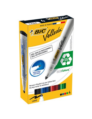 ASTUCCIO 4 MARCATORI P.TONDA Whiteboard VELLEDA® 1701 Recycled BIC® 904941 BIC PER LAVAGNE CANCELLABILI
