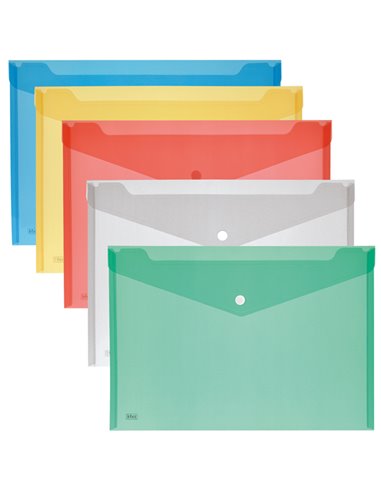 SET 5 BUSTE CON BOTTONE A4-33,5x23,5cm COLORI ASSORTITI LEBEZ ART.2192 2192-5